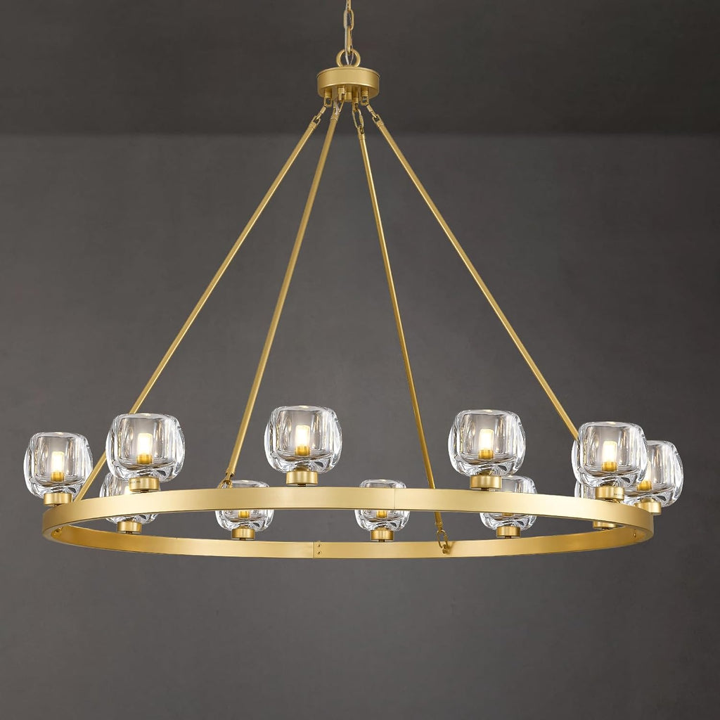 59" 15-Light Large Crystal Wagon Wheel Chandelier