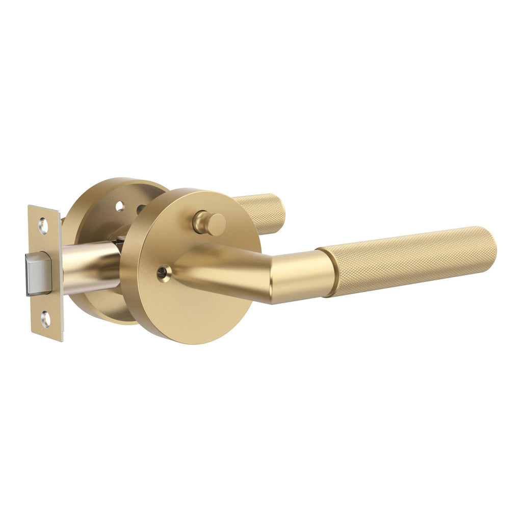 1 Pack Brushed Gold Knurled Interior Door Handle, Privacy Lock
