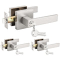 3 Pack Satin Nickel Interior Bedroom Entrance Door Lever Doorknobs Door Lock One Keyway Entry Keyed Entrance Lockset