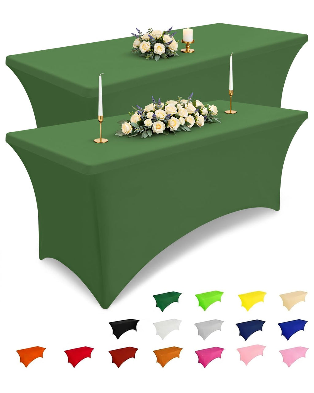 2Pack Spandex Table Cloth 6FT, Elastic Fitted Olive Green Tablecloth