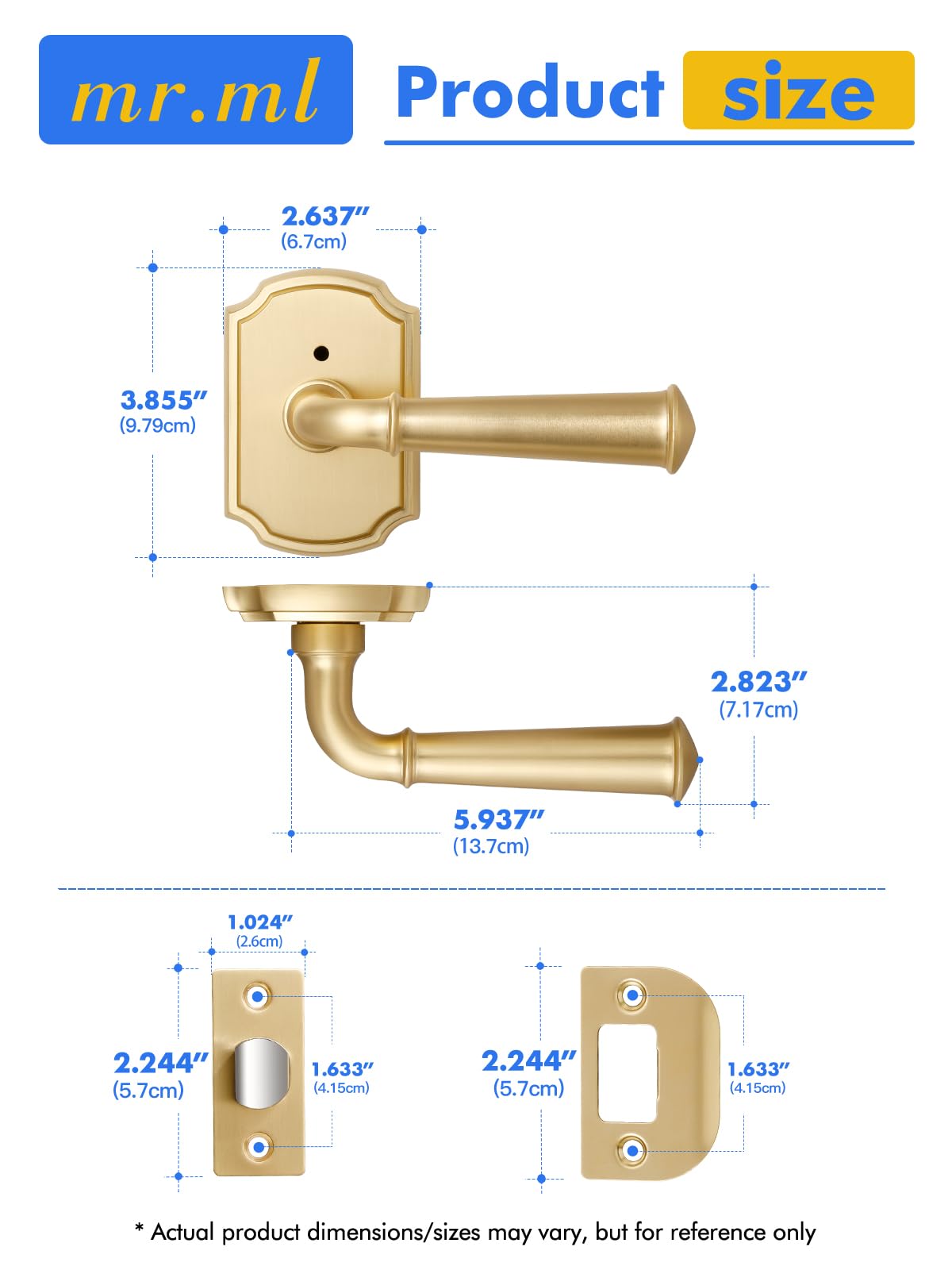 Door Handle Brushed Gold Privacy Door Lever, 1 Pack