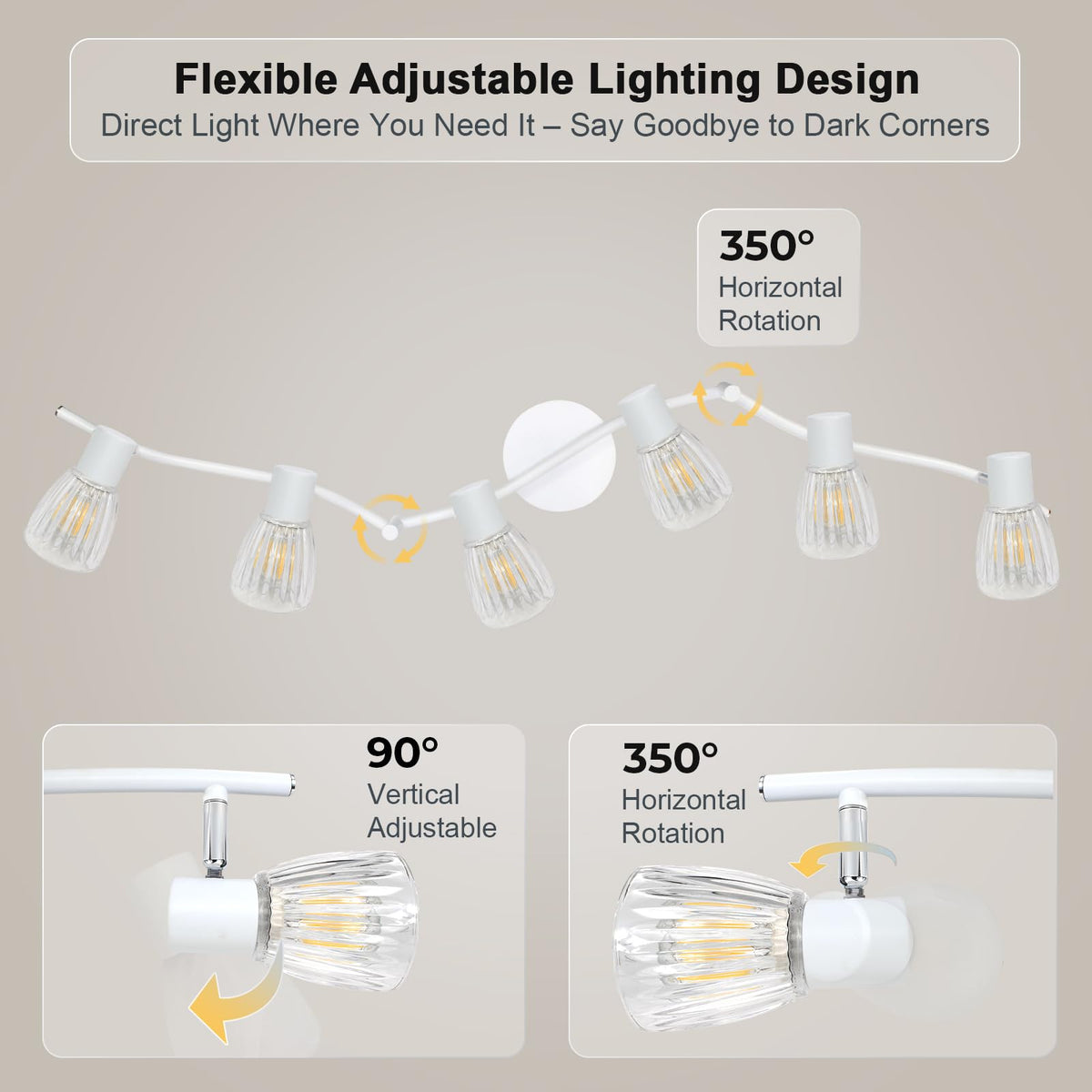 Track Lighting, Flexible Modern Ceiling Light Fixture White