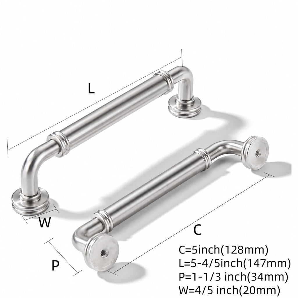 5 Pack 5 Inch Solid Zinc Alloy Brushed Nickel Cabinet pulls