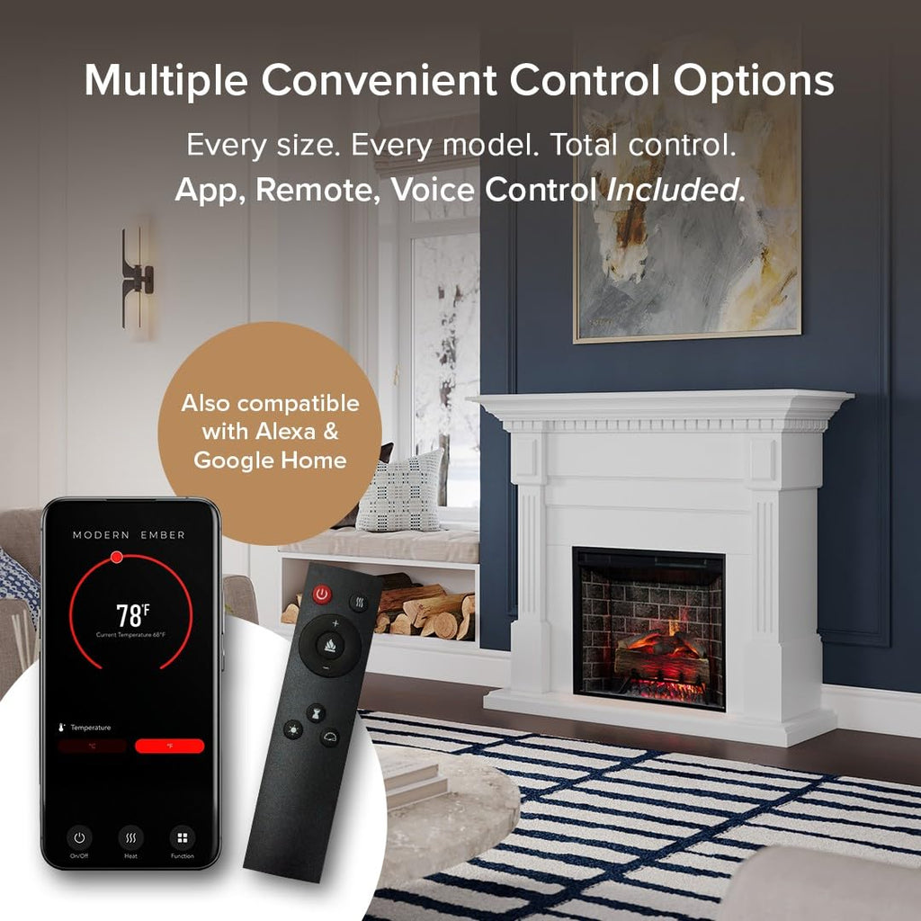 Augustine White Mantel Package 55" W x 48" H with 28 Inch Electric Fireplace Insert - 400 SqFt Heater 5 Flame Colors