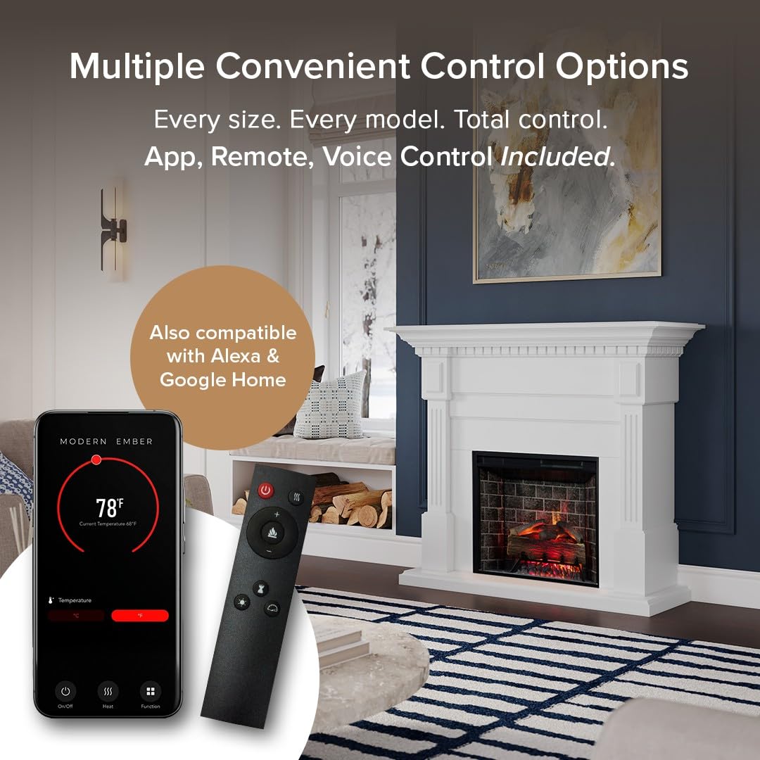 Augustine White Mantel Package 55" W x 48" H with 28 Inch Electric Fireplace Insert - 400 SqFt Heater 5 Flame Colors