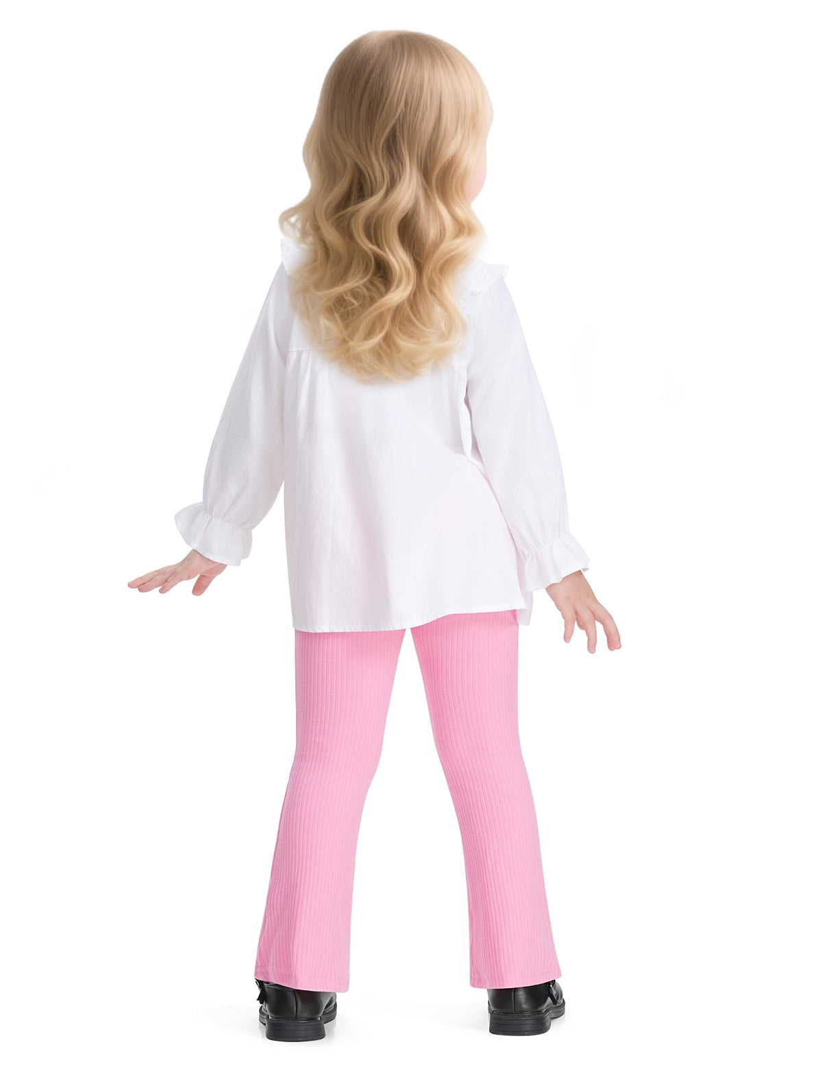3 Pack Toddler Girl Flare Pants Baby Girls Ribbed Leggings Infant Bell Bottoms Clothes Black+White+Pink