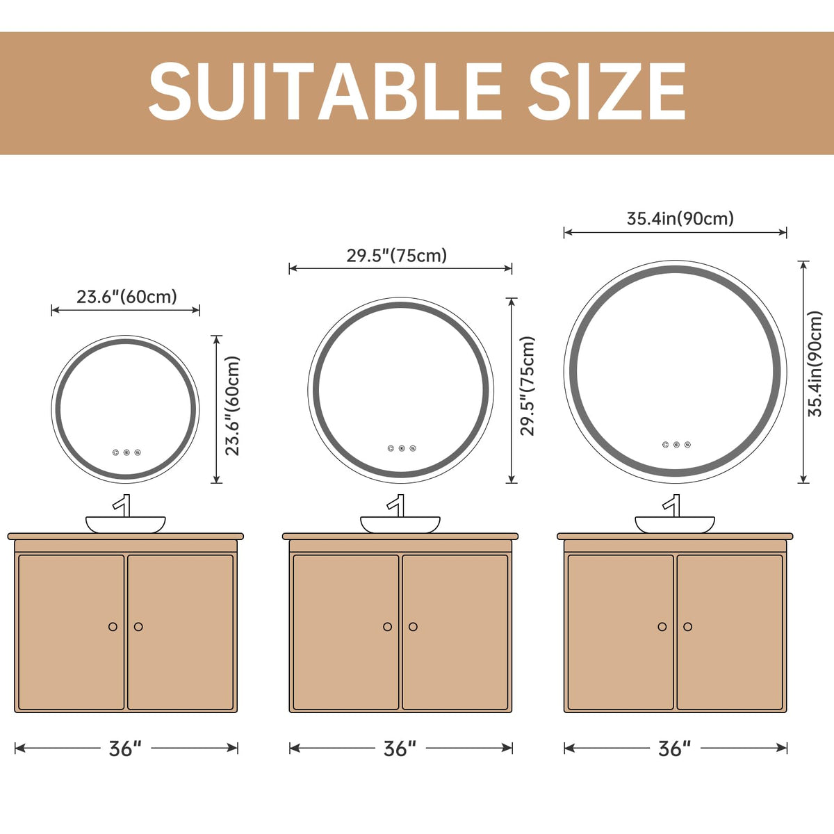 32" Round LED Mirror,Circle Bathroom Mirror with Lights