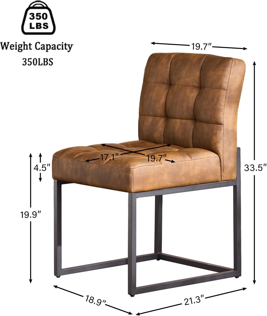 Faux Leather Dining Chairs Set of 4, Mid-Century Modern Armless Dining Room Chairs with Checkered Upholstery and Metal Legs, Coffee
