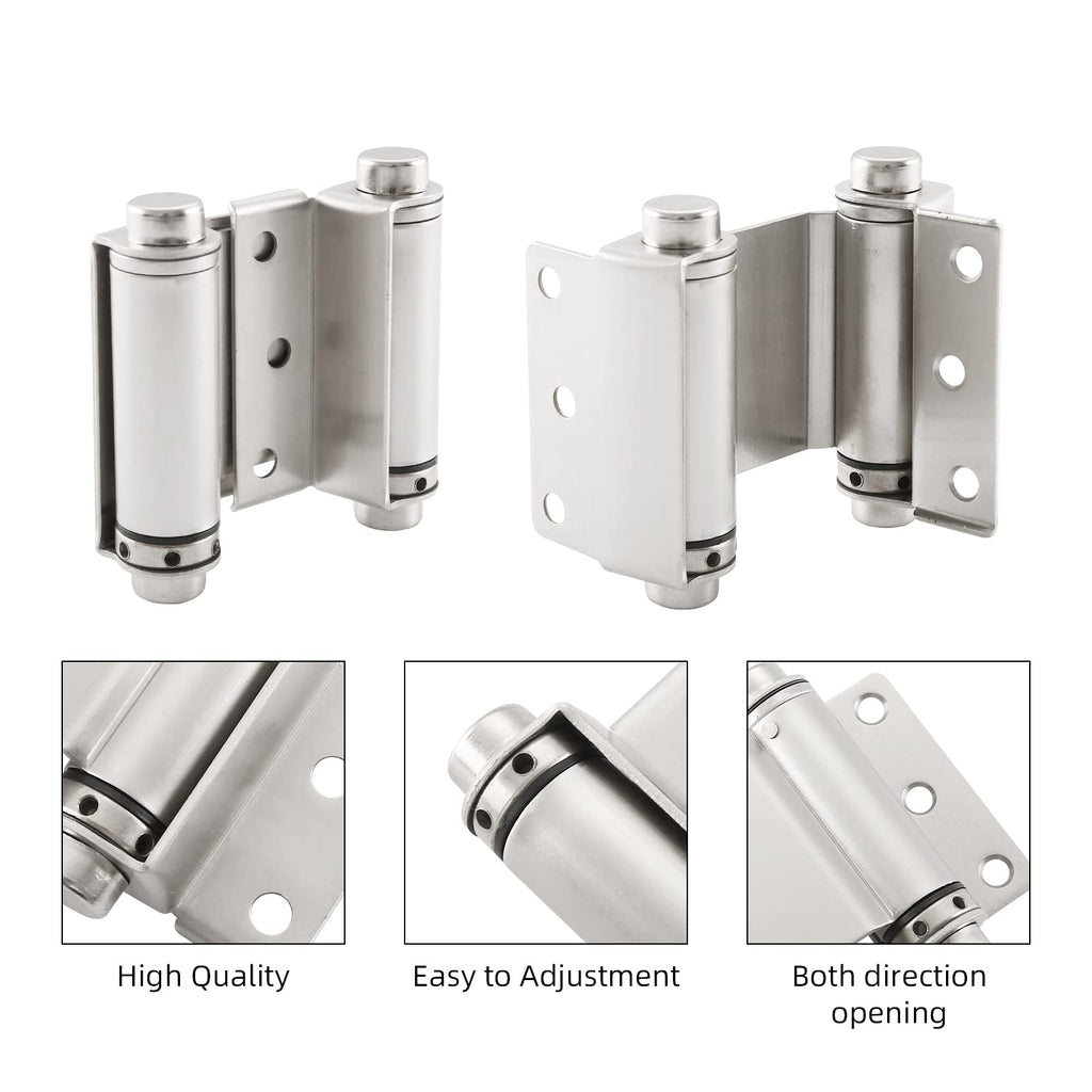3" Double Action Spring Hinge, Self Closing Saloon Door Hinges, 2 Pack