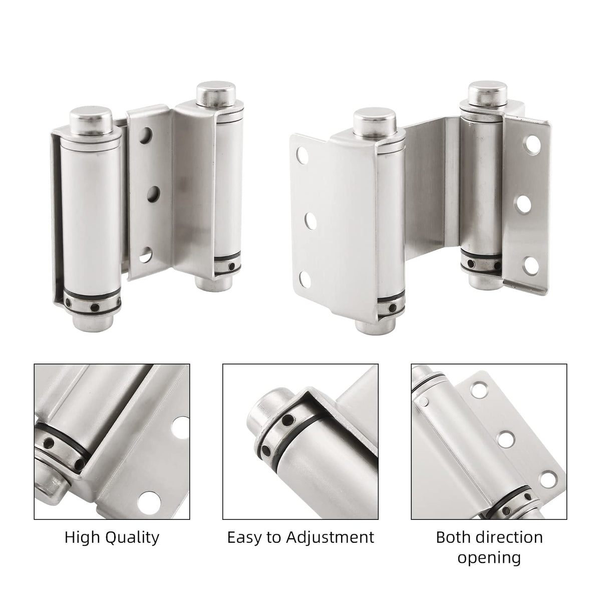 3" Double Action Spring Hinge, Self Closing Saloon Door Hinges, 2 Pack