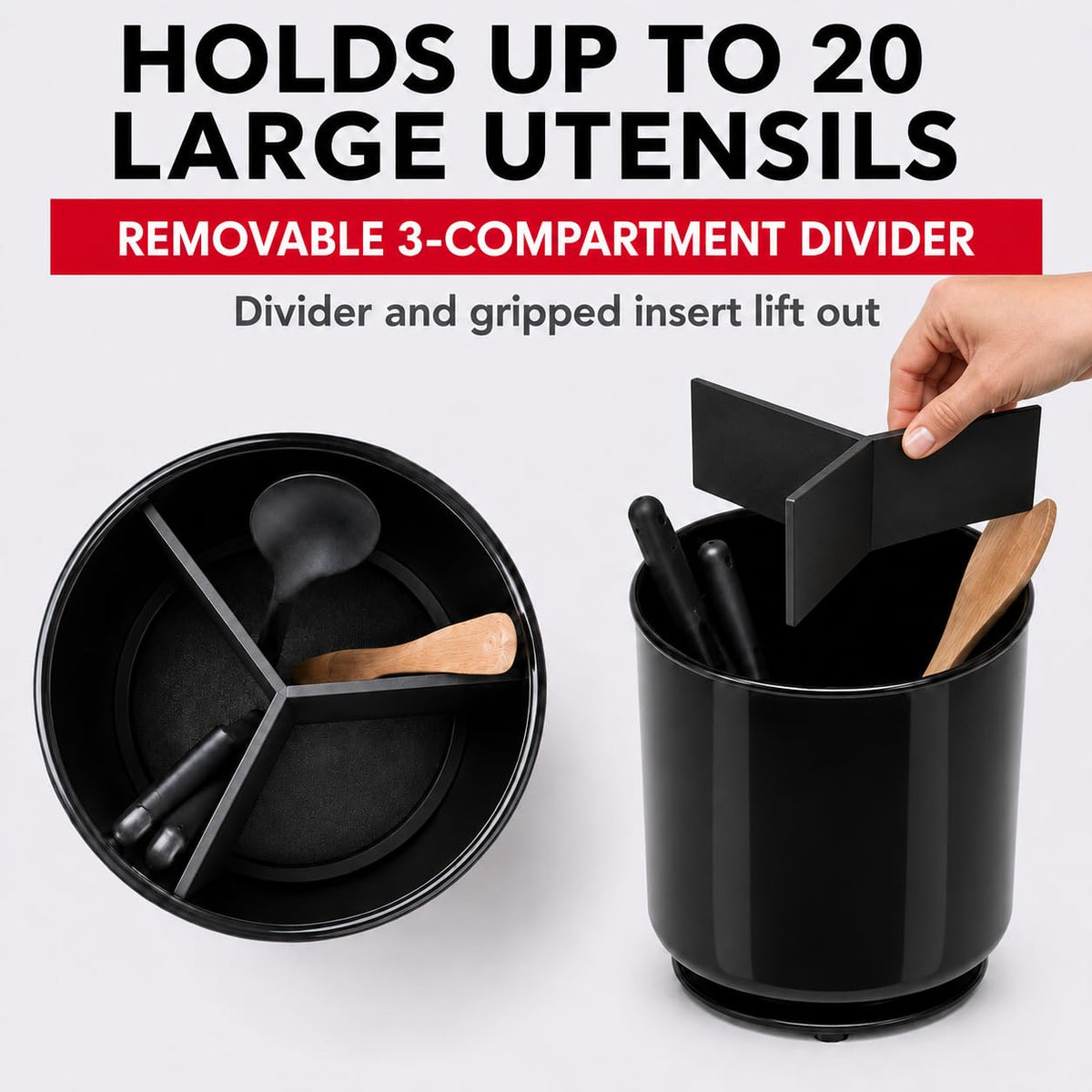 Plastic Rotating Black Utensil Holder Extra Large Kitchen Countertop Caddy