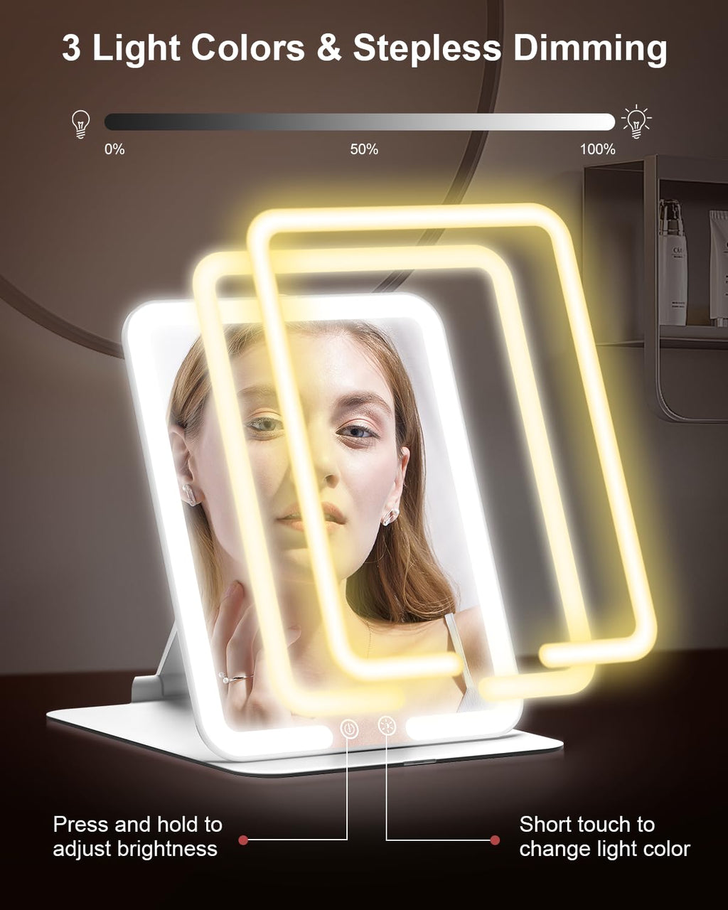 Travel Makeup Mirror with Lights and Magnification 10X, White