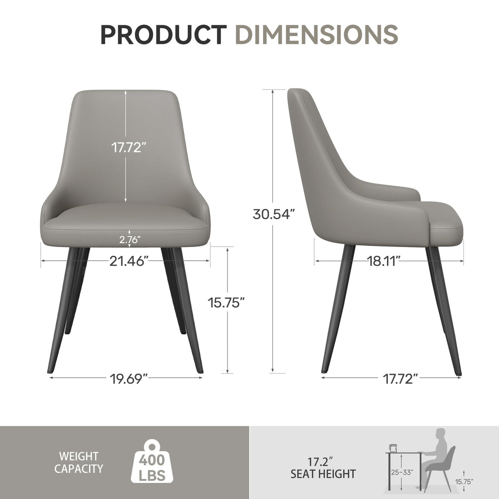 Faux Leather Chairs Set of 4, Waterproof Padded Seat, Grey