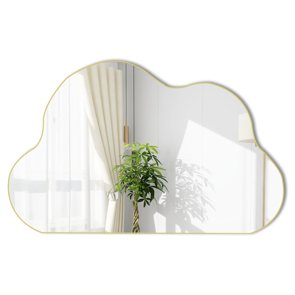 Gold Irregular Mirror, 33.5"x20.5" Cloud Shaped Mirrors, Asymmetrical Wall Mirror, Abstract Funky Frameless Mirrors