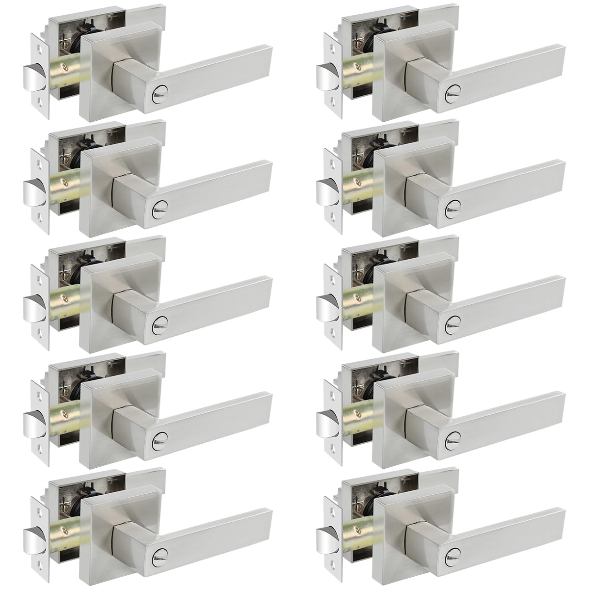 10 Pack Satin Nickel Privacy Interior Door Levers