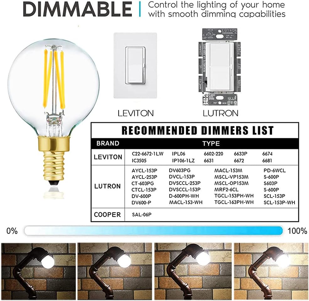G16.5 LED Bulb,E12 40W Candelabra Dimmable Chandelier Light Bulbs 4000K Daylight White Clear 400lm 4W G50 Vintage LED