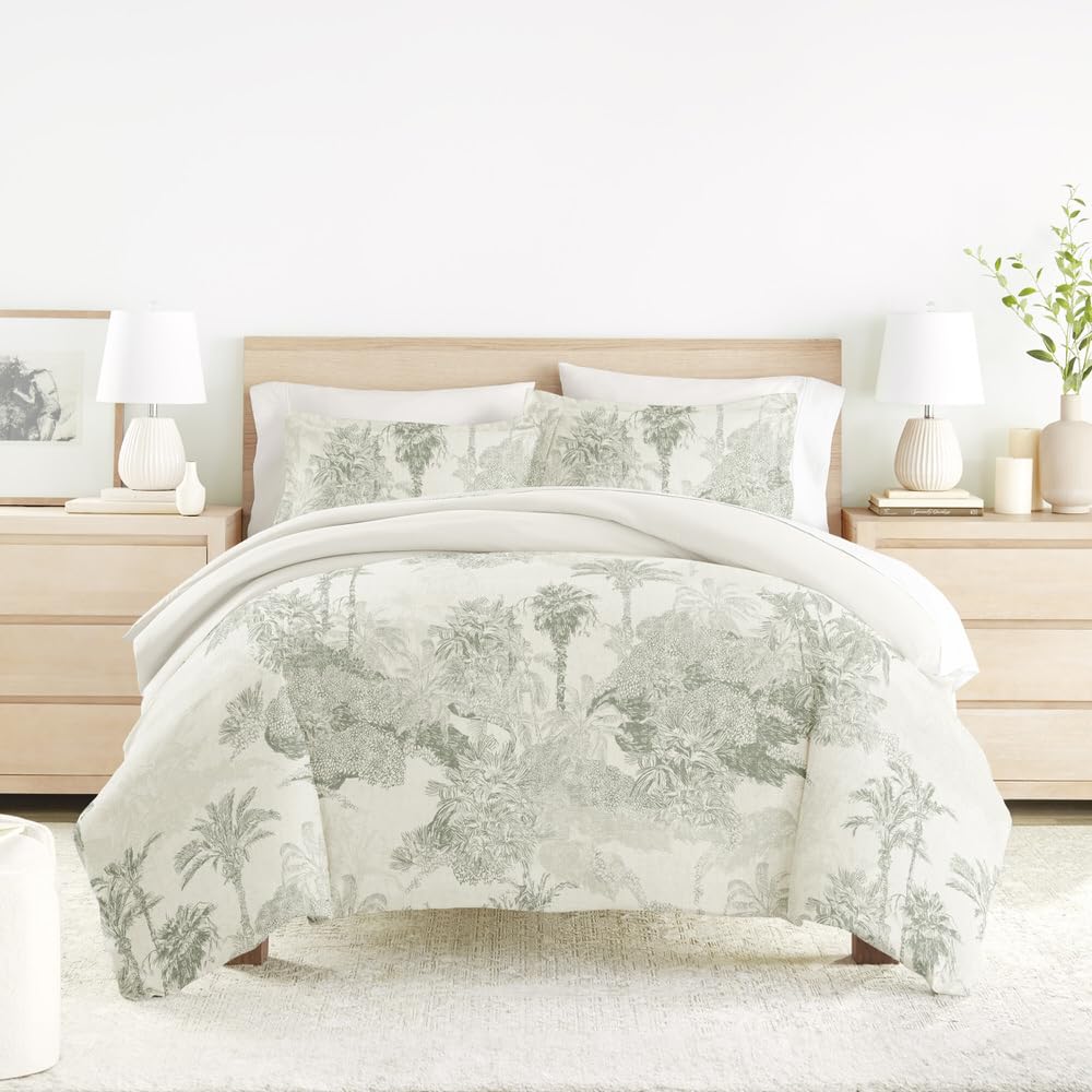 Duvet Cover Set Patterned Microfiber Ultra Soft Bedding in Paradise Toile - Paradise Toile Eucalyptus