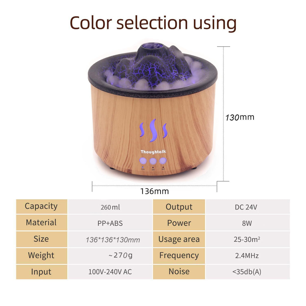Volcano Essential Oil Diffuser Jellyfish Mist 260ml Aromatherapy Humidifier