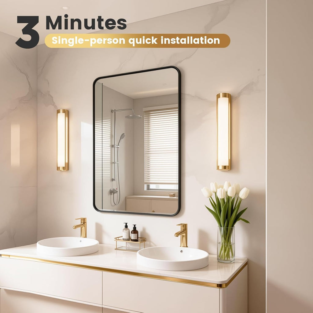 Black Bathroom Mirror 18 x 30 in Vanity Mirror, Metal Frame Wall Mirror, Farmhouse Rectangle Mirror, Bathroom Mirrors