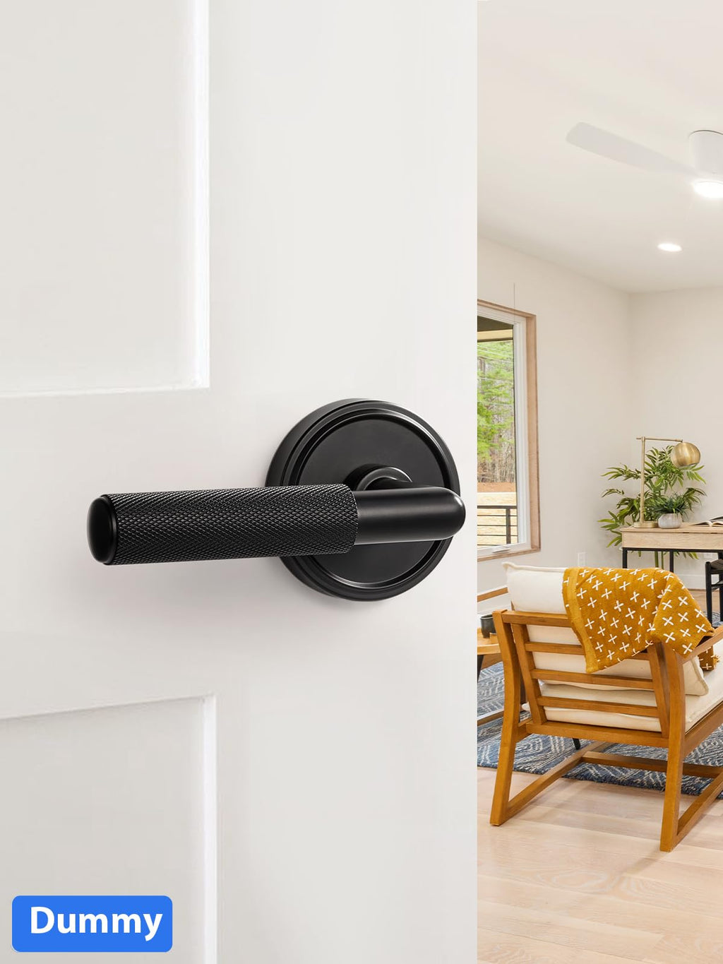 Knurled Door Lever Black Double Dummy Door Handle, 1 Pack