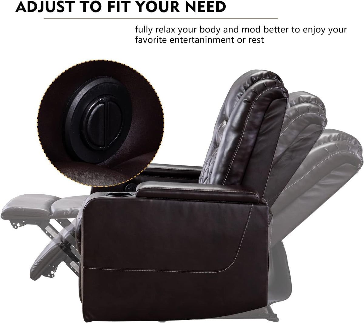 Electric Power Recliner Chair with USB Ports and Cup Holders, Breathable Leather Home Theater Seating with Hidden Arm