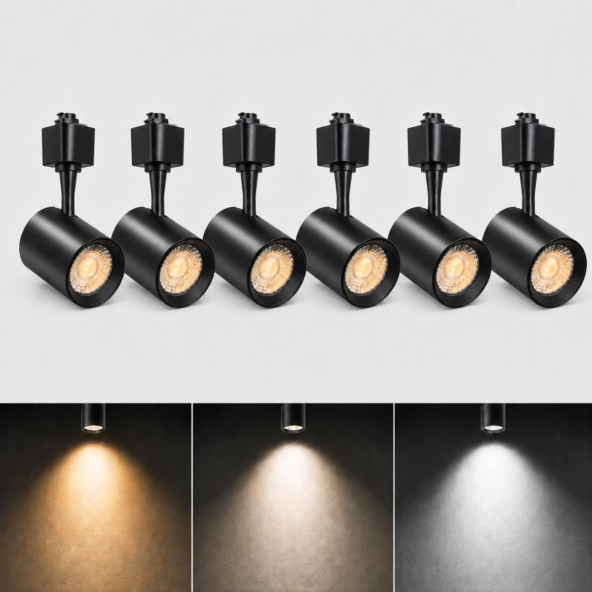 6 Pack Black H Type LED Track Lighting Heads, 10W 800LM Dimmable Ceiling Spotlights, 3CCT 3000K/4000K/5500K, CRI 90+