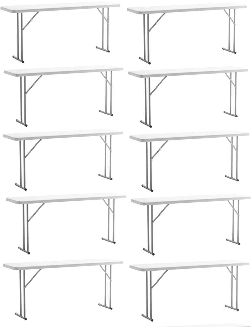 6-Foot - 72" Long White Plastic Folding Seminar Training Table Portable 18" Wide Narrow, 29" High, Events Indoor