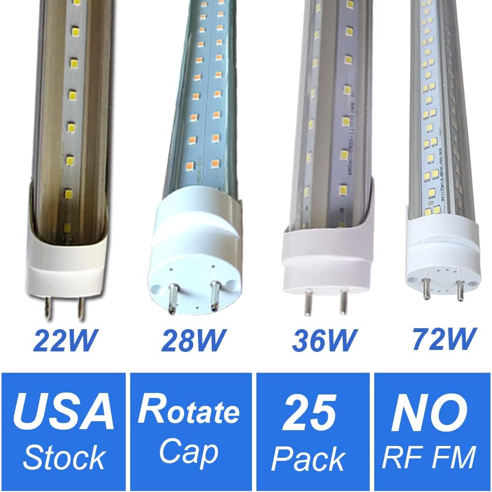 T8 LED Light Bulbs 4 Foot, 36W 6500K Cool White, Type B Tube Light, Double Ended Power, Fluorescent Replacement 4FT