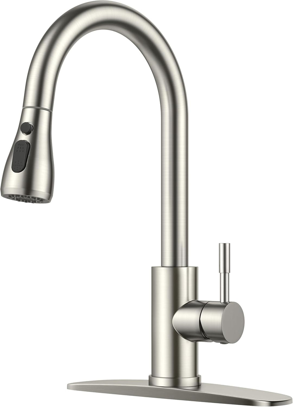 Kitchen Faucets with Pull Down Sprayer, Brushed Nickel High Arc Single Handle Stainless Steel Bar Sink Faucet with Deck Plate for 1 or 3 Hole, Suitable for Farmhouse RV Camper Laundry