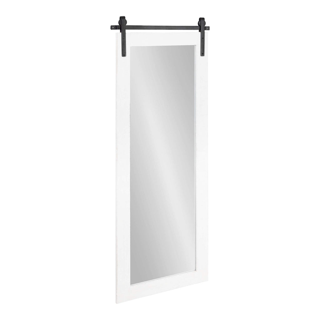 Cates Farmhouse Wood Framed Full Length Panel Mirror, 18 x 50, White, Barn Door-Inspired Rustic Mirrors for Wall