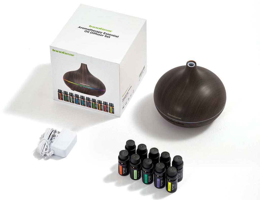 400ml Aromatherapy Essential Oil Diffuser 10 Oils Gift Set, Dark
