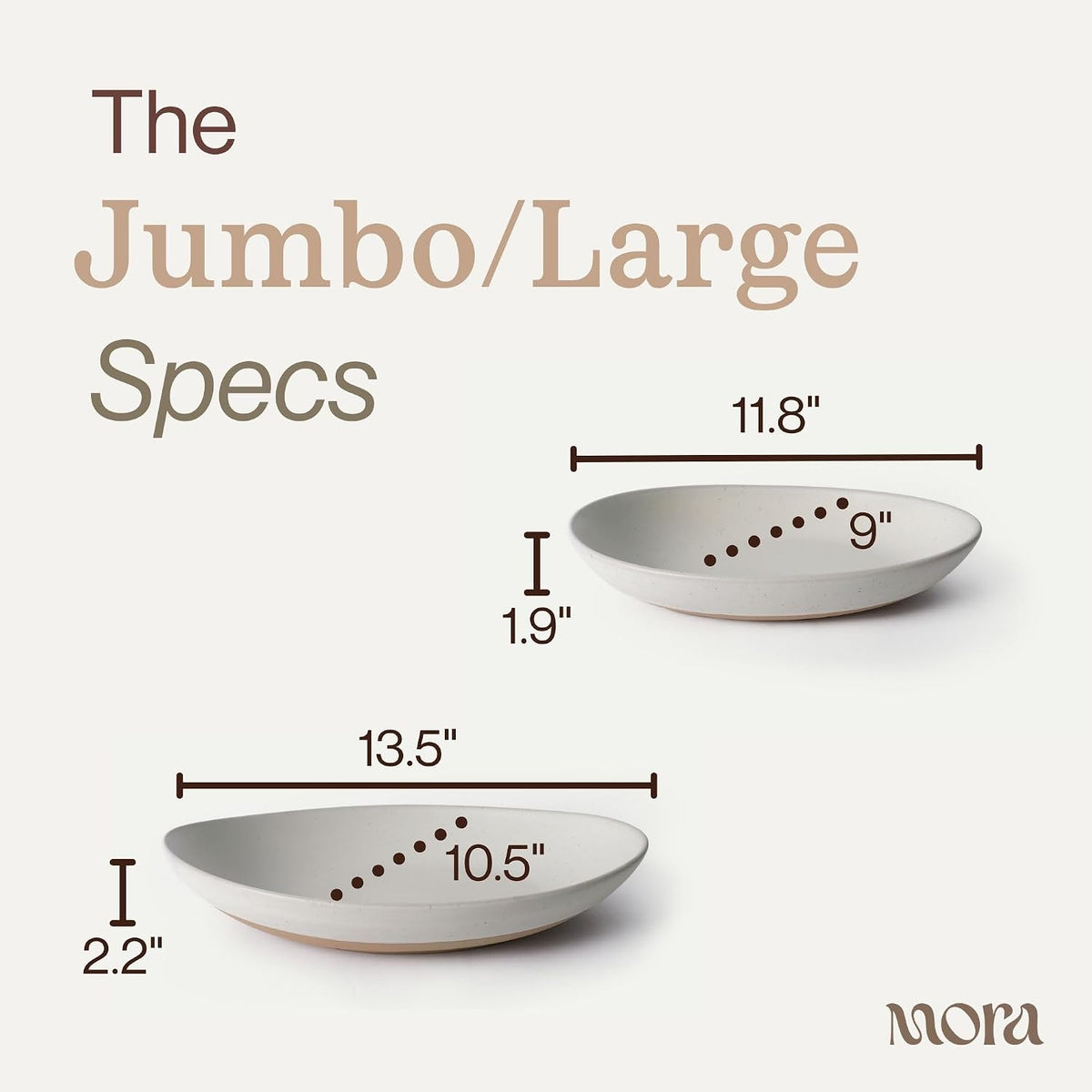 Jumbo and Large Serving Dishes Set of 2, 13 inch and 12 inch Ceramic Pottery Oval Platters - Microwave, Oven and