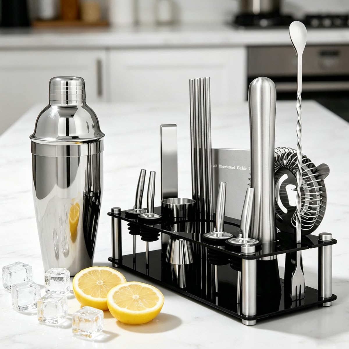 14-Piece Cocktail Shaker Set with Stand, Bartender Kit, 25oz Shakers, Bar Set Cocktail Shaker Set, Jigger - Set of 14