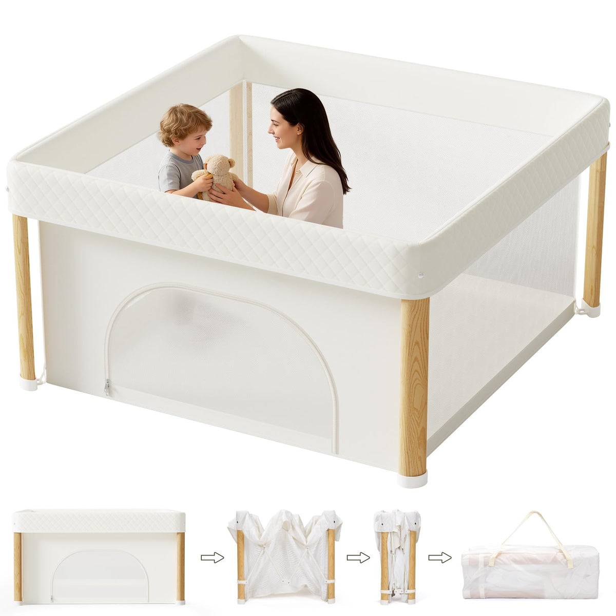 Foldable Baby Playpen, 59x59 Foldable Play Pen for Babies and Toddlers, Portable Playpen Indoor Outdoor, Kids Safety