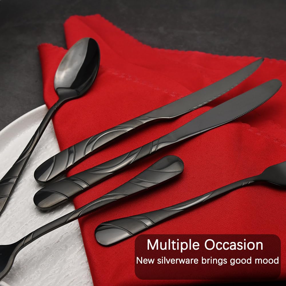 24-Piece Black Silverware Set for 4, 18/0 Stainless Steel Flatware