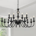 Fifteen-Light Black Farmhouse Candle Chandelier for Large Dining Rooms