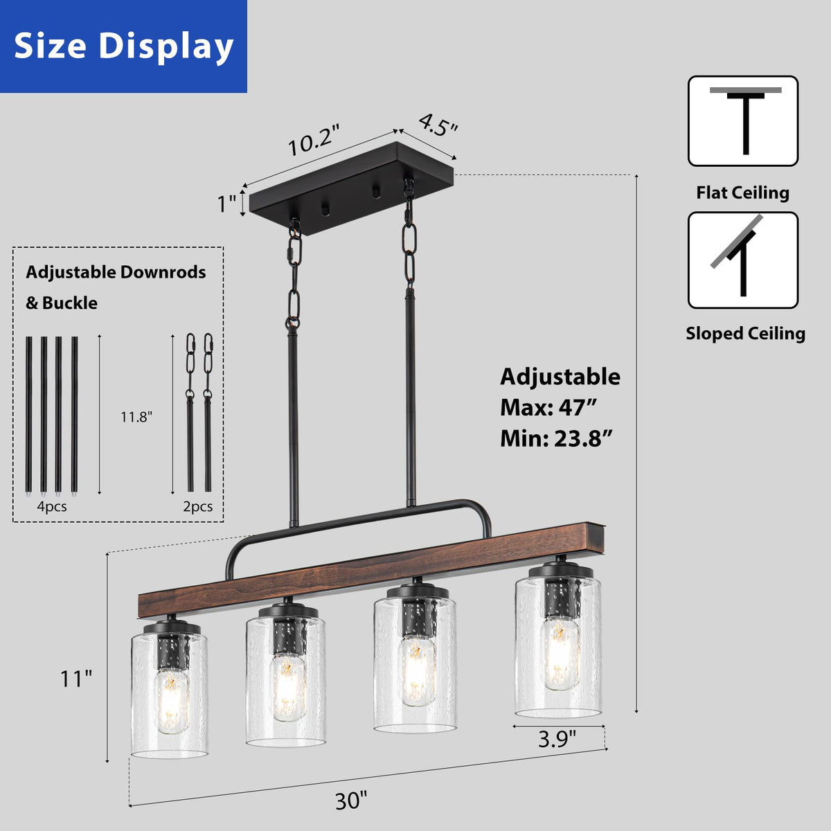 Wood Kitchen Island Lighting, Seeded Glass Dining Room Light