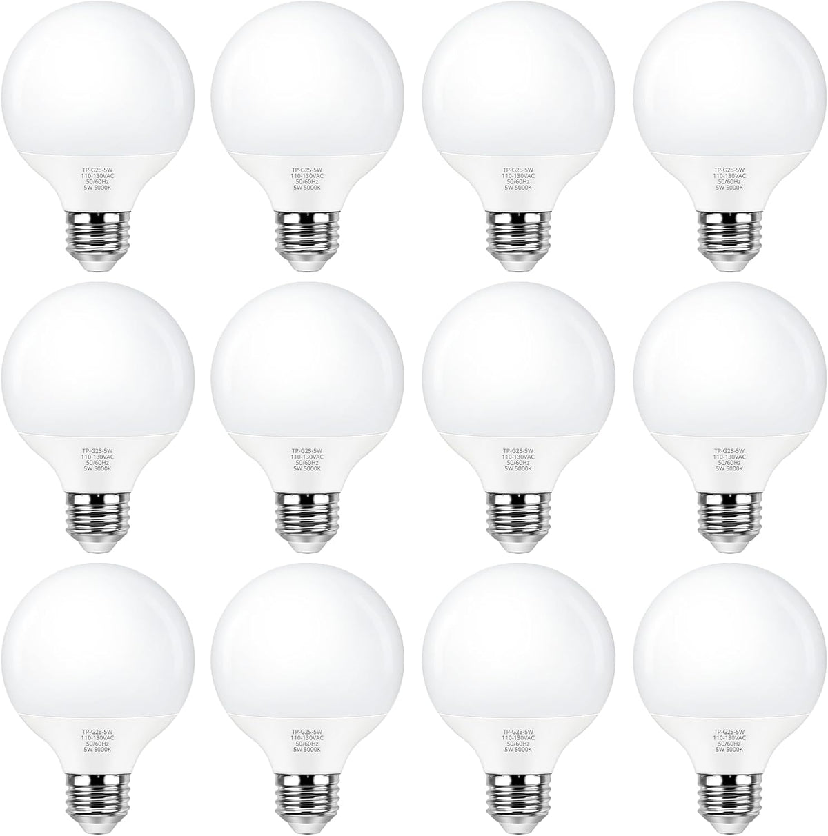 G25 LED Globe Light Bulbs Daylight White 5000K, Round Vanity Light Bulb 60W Equivalent, E26 Base Bathroom Mirror
