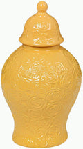 Small Ceramic Ginger Jar with Lid, 6 Inch Yellow Ginger Jar Vase Decor, Mini Porcelain Vase with Embossed Rose