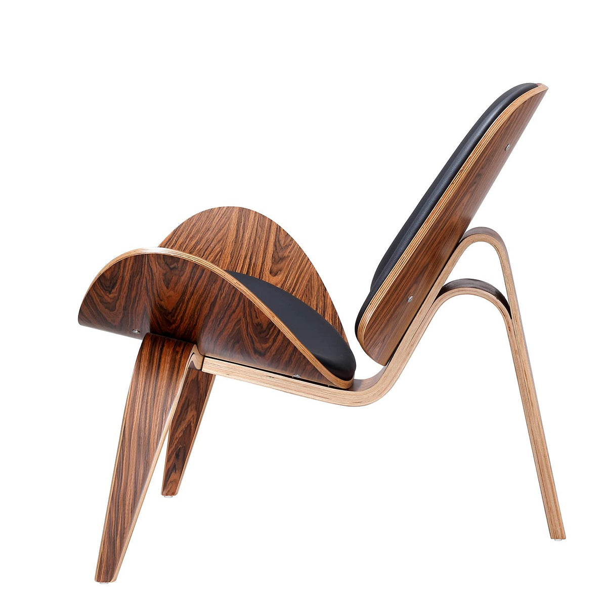 Inspired Eames Style Mid Century Modern Shell Lounge Chair, PU Leather, Tripod Plywood Solid Wood Accent Chairs, Reading