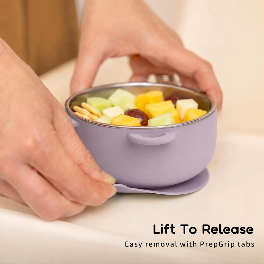 2-in-1 Stainless Steel Baby Bowls, Leak-Proof Lids & Suction Silicone Bowl, 13.5oz Toddler Bowls Kids Food Containers