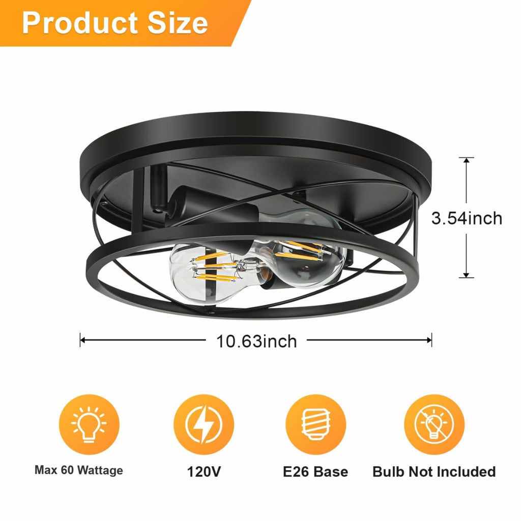 Farmhouse Lights, Black Industrial Flush Mount Ceiling Light