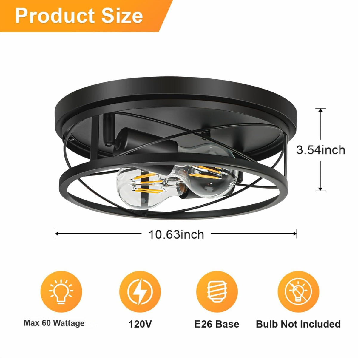 Farmhouse Lights, Black Industrial Flush Mount Ceiling Light