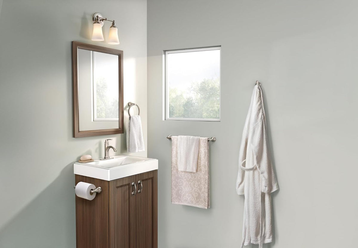 Y1394BN Wellton 4-Piece Bathroom Accessory Set, Brushed Nickel, Includes 18" Towel Bar, Towel Ring, Robe Hook, and