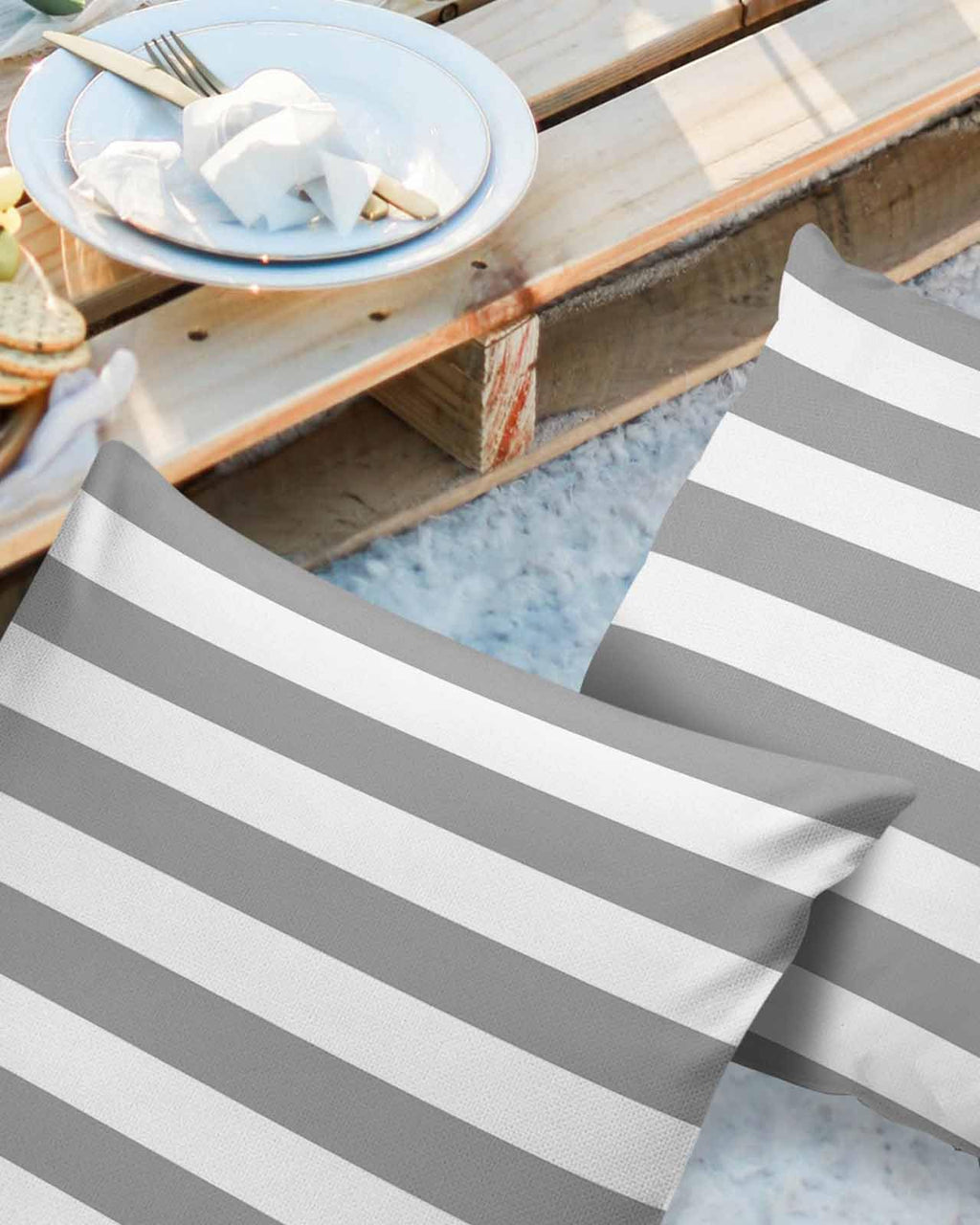Outdoor Pillows 26x26 Waterproof Outdoor Pillow Covers Gray White Stripes Polyester Throw Pillow Covers Garden