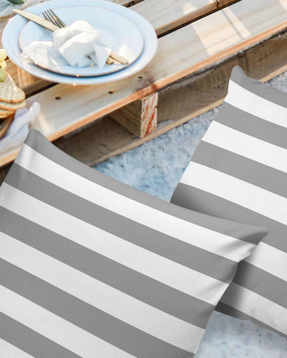 Outdoor Pillows 26x26 Waterproof Outdoor Pillow Covers Gray White Stripes Polyester Throw Pillow Covers Garden