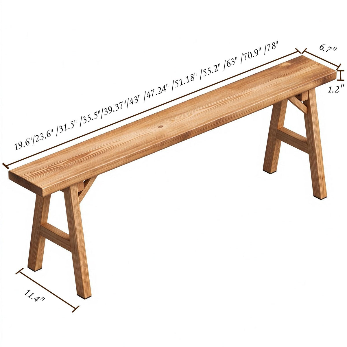 31.5in Wood Bench, Narrow Rustic
