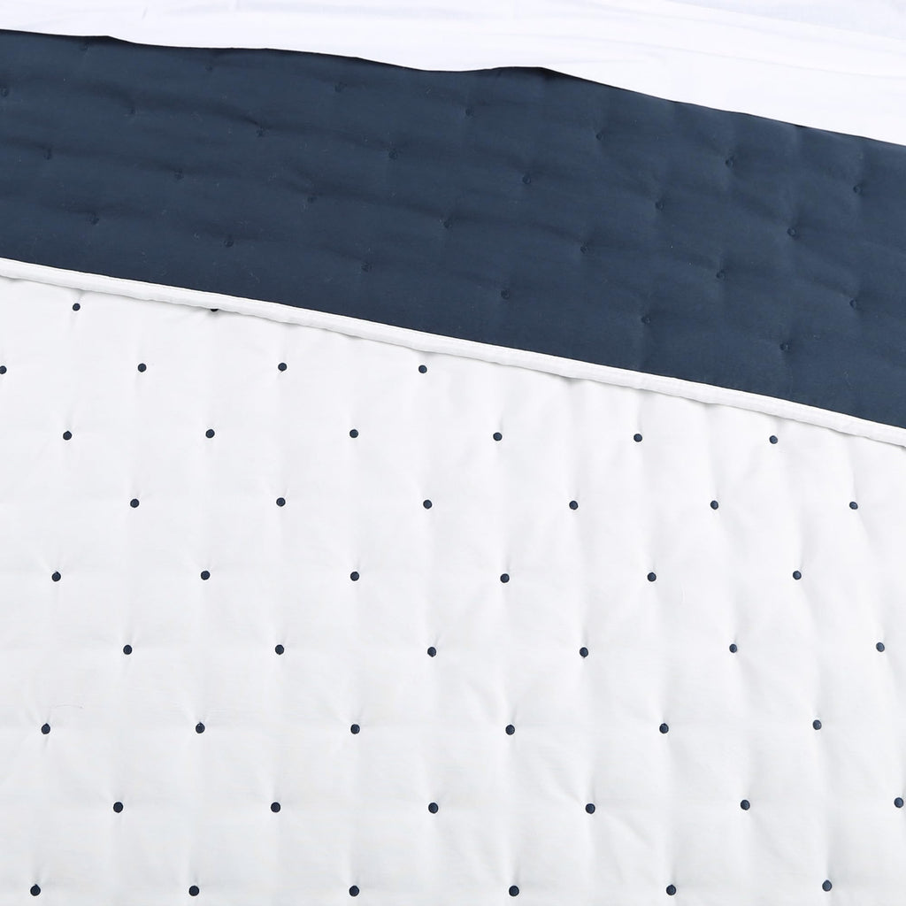 Embroidered Swiss Dot Quilt Set - Quilt and Two Standard Shams - Dot - Navy and White - Quilt (88x92in.)