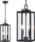 Large Outdoor Pendant Light 2-Light, 15'' Dusk to Dawn Modern Black Metal Outside Chandelier Exterior Hanging Fixture