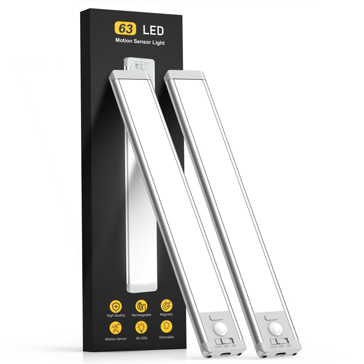 Under Cabinet Lighting, 14.7" Rechargeable Motion Sensor Light Indoor, 2 Pack Magnetic Dimmable Closet Lights